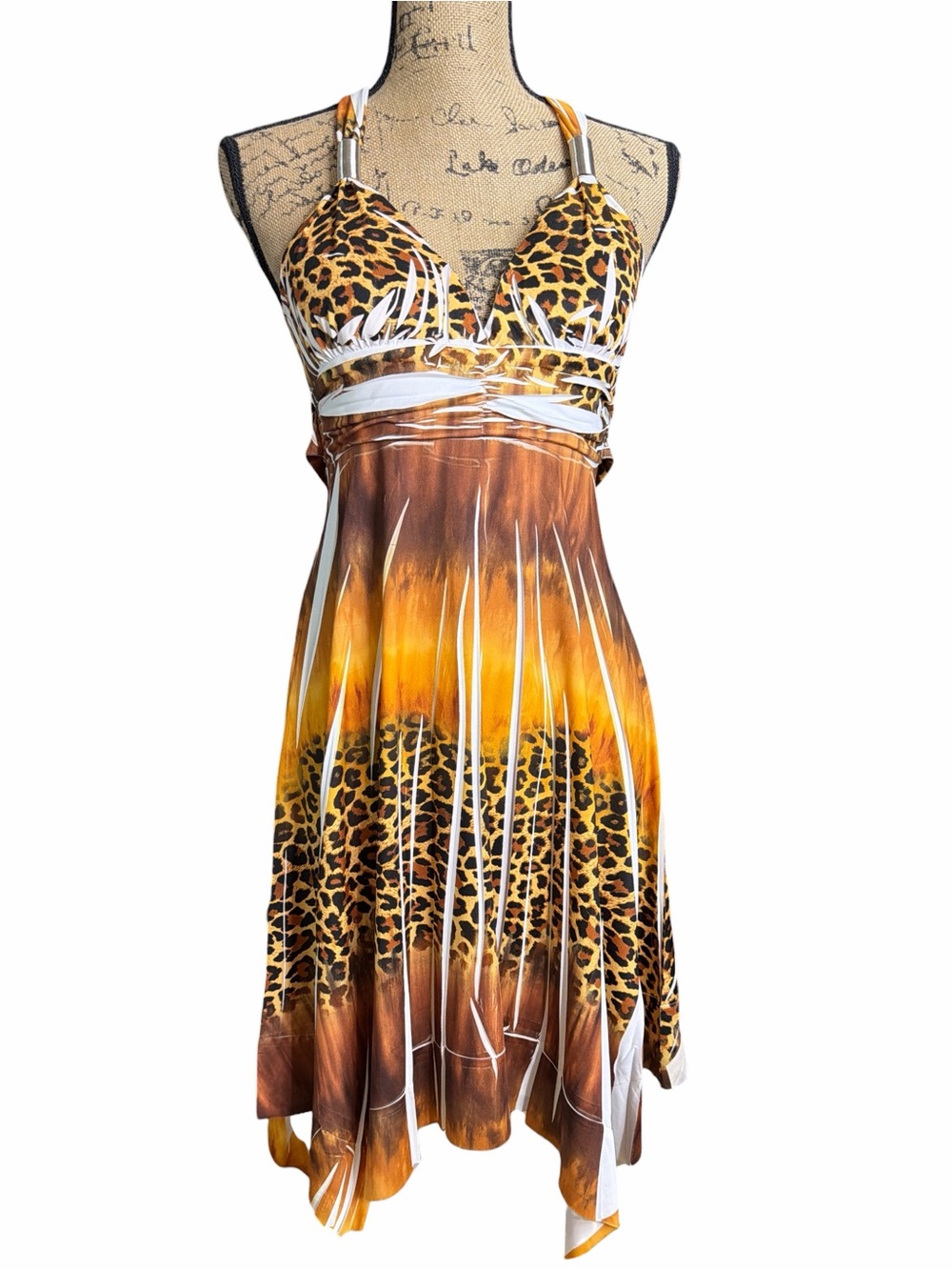 Leopard Print Halter Sun Dress in Golden Brown. EC. Size medium